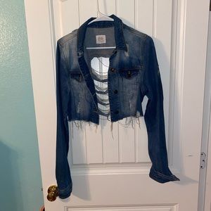 Distressed cropped jean jacket